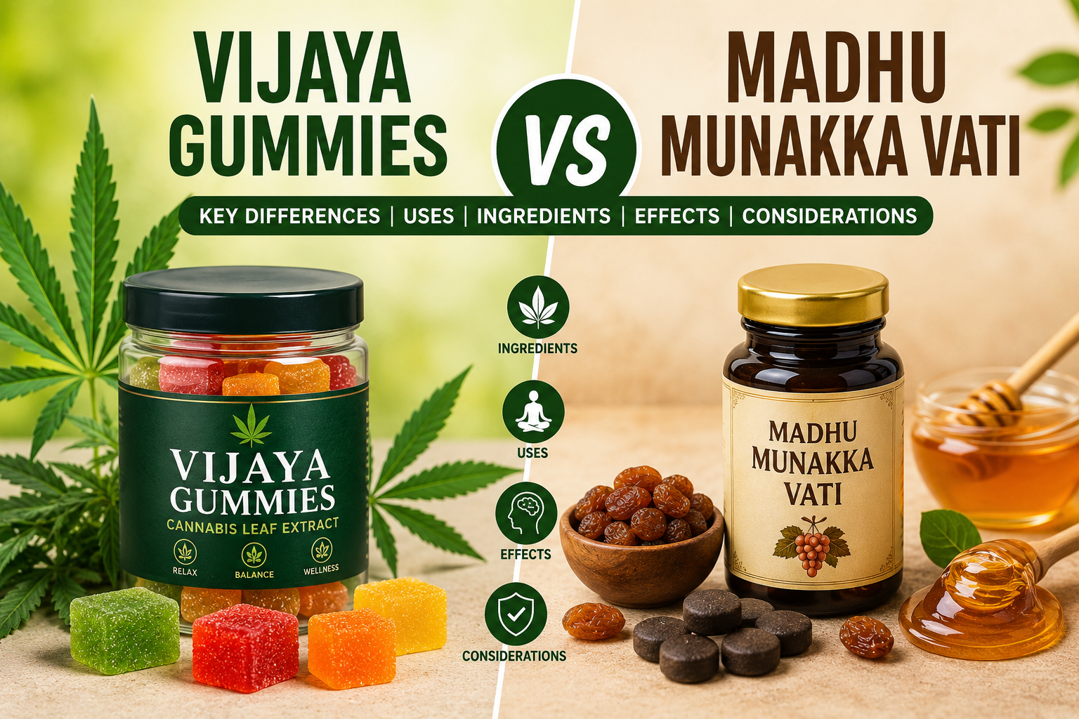 Vijaya Gummies vs Madhu Munakka Vati: Key Differences, Uses, Ingredien